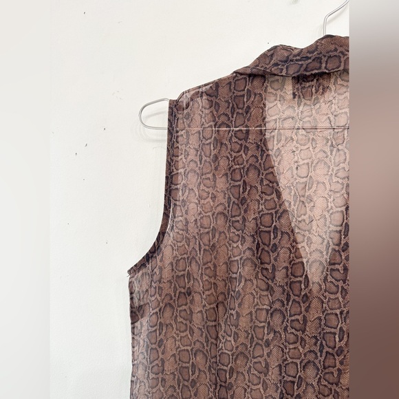Jessica - Vintage Snake print, Sheer button down Long Sleeveless Top/Vest -Large - Picture 4 of 7